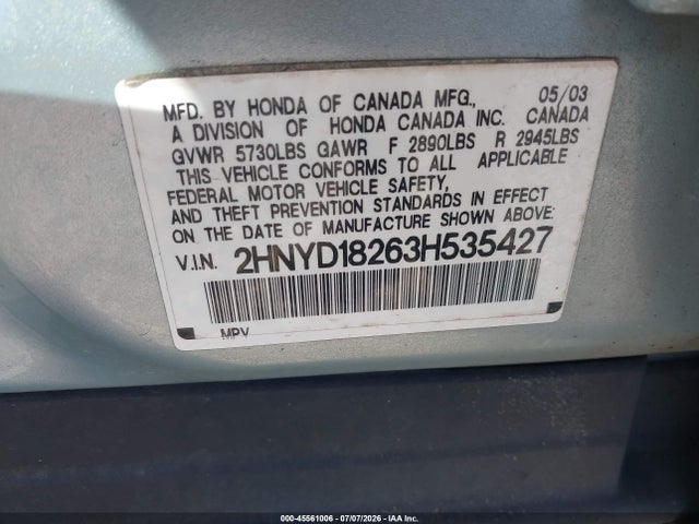 45561006 :رقم المزاد ، 2HNYD18263H535427 vin ، 2003 Acura Mdx مزاد بيع