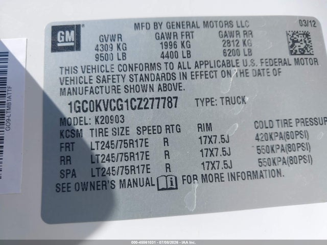 Продаж на аукціоні авто 2012 Chevrolet Silverado 2500hd Work Truck, vin: 1GC0KVCG1CZ277787, номер лоту: 45561031