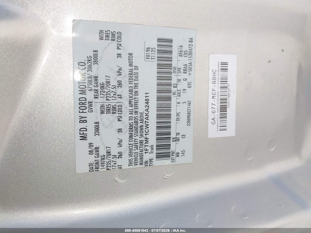 2010 Ford F-150 მანქანა იყიდება აუქციონზე, vin: 1FTMF1CW7AKA24811, აუქციონის ნომერი: 45561042