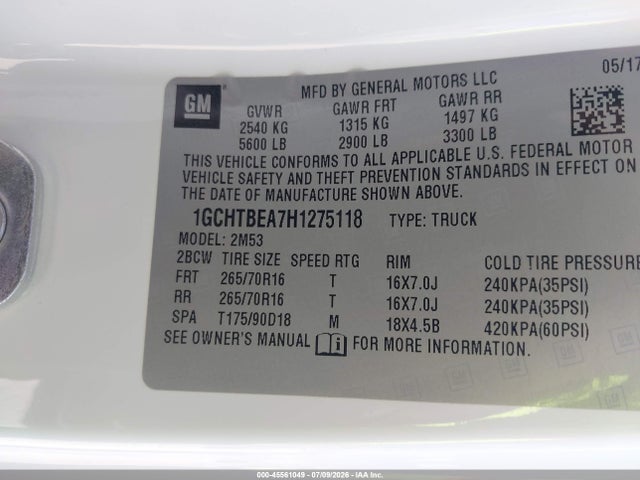 1GCHTBEA7H1275118 Chevrolet Colorado 4wd Wt