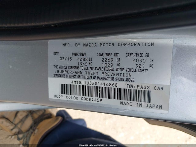 2016 Mazda Mazda6 I Sport მანქანა იყიდება აუქციონზე, vin: JM1GJ1U52G1416868, აუქციონის ნომერი: 45561054