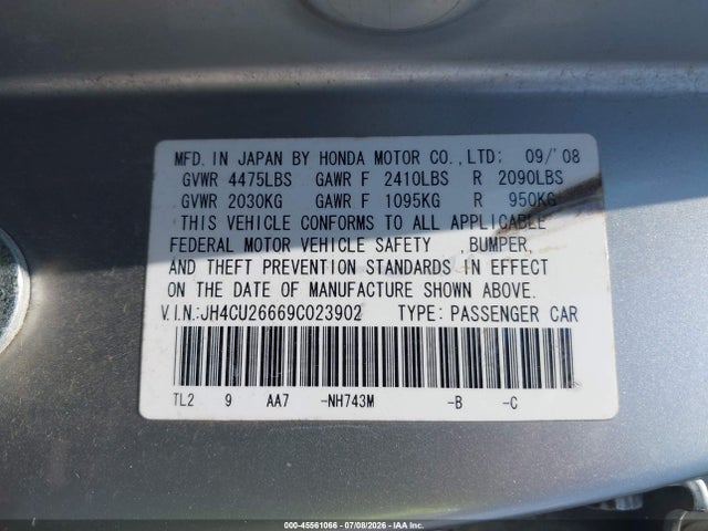45561066 :رقم المزاد ، JH4CU26669C023902 vin ، 2009 Acura Tsx مزاد بيع
