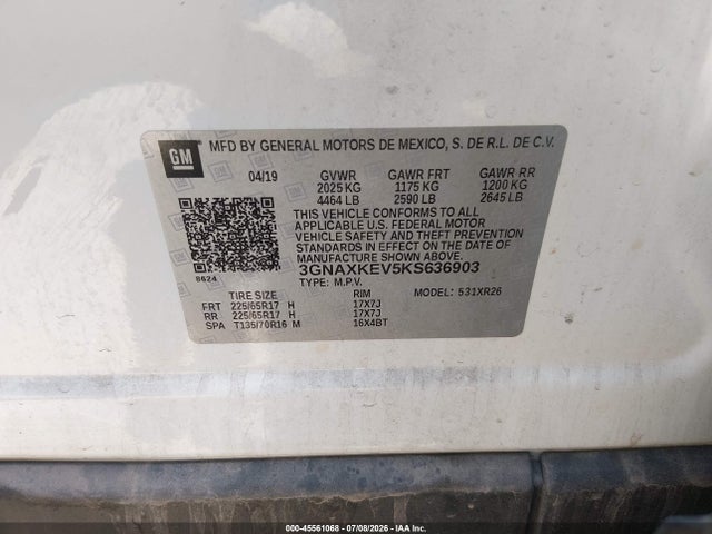 3GNAXKEV5KS636903 Chevrolet EQUINOX LT