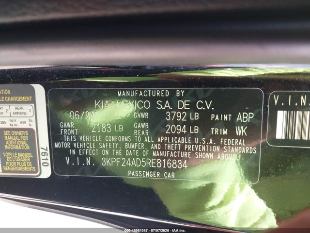 Продажа на аукционе авто 2024 Kia Forte Lxs, vin: 3KPF24AD5RE816834, номер лота: 45561087