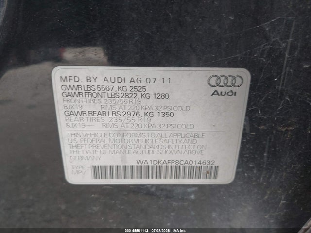 Продажа на аукционе авто 2012 Audi Q5 3.2 Premium Plus, vin: WA1DKAFP8CA014632, номер лота: 45561113