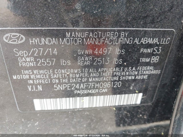 Hyundai SONATA SE 2015 5NPE24AF7FH096120 Image 9