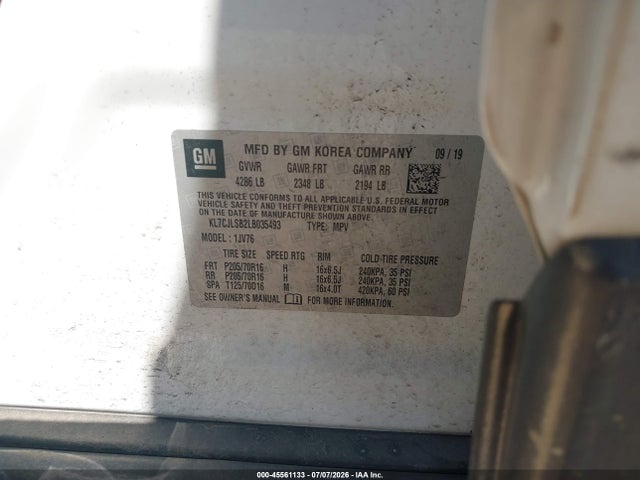 Продаж на аукціоні авто 2020 Chevrolet Trax Fwd Lt, vin: KL7CJLSB2LB035493, номер лоту: 45561133