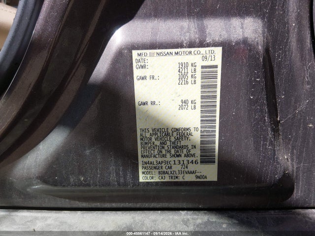 Aukcja sprzedaży 2014 Nissan Altima 2.5 Sl, vin: 1N4AL3AP3EC131346, numer aukcji: 45561147