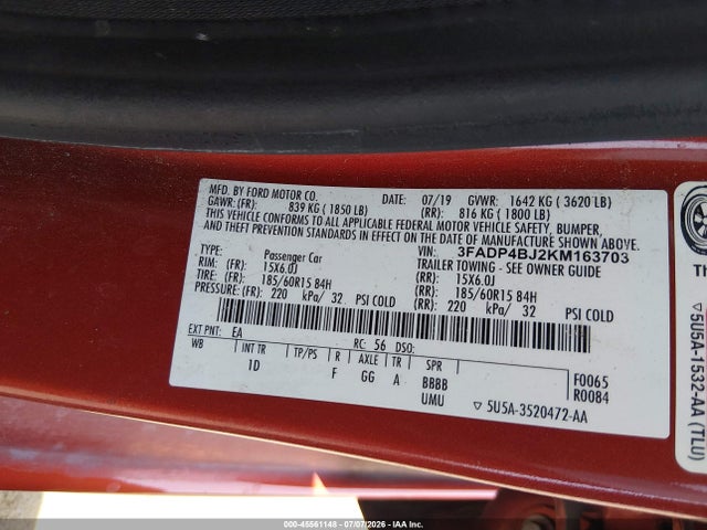Ford FIESTA SE 2019 3FADP4BJ2KM163703 Image 9