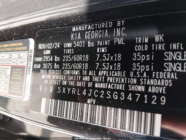 Продажа на аукционе авто 2025 Kia Sorento S, vin: 5XYRL4JC2SG347129, номер лота: 45561151