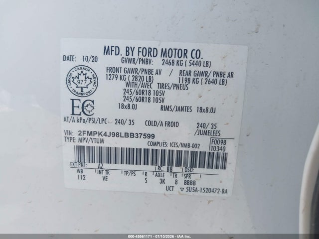 2FMPK4J98LBB37599 Ford EDGE SEL