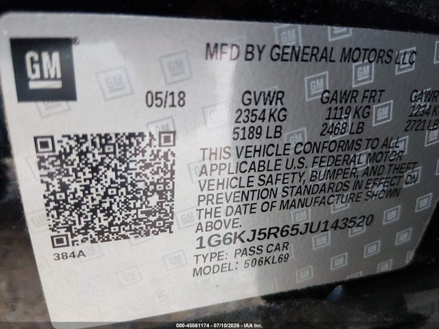 2018 Cadillac Ct6 Twin Turbo Premium Luxury მანქანა იყიდება აუქციონზე, vin: 1G6KJ5R65JU143520, აუქციონის ნომერი: 45561174