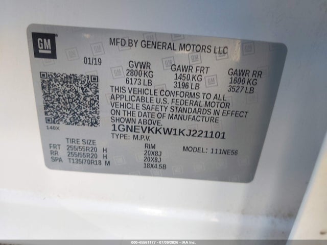 1GNEVKKW1KJ221101 Chevrolet Traverse Premier