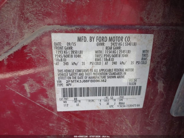 Ford EDGE SEL 2015 2FMTK3J88FBB96382 Image 9