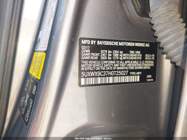 Aukcja sprzedaży 2017 Bmw X3 Xdrive28i, vin: 5UXWX9C37H0T25027, numer aukcji: 45561209