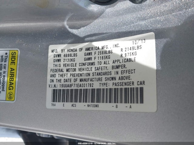 45561219 :رقم المزاد ، 19UUA8F71EA001792 vin ، 2014 Acura Tl 3.5 مزاد بيع