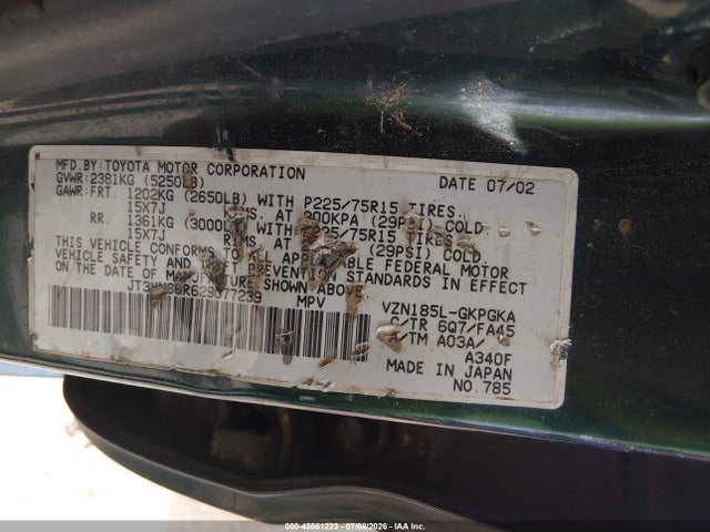 Продажа на аукционе авто 2002 Toyota 4runner Sr5 V6, vin: JT3HN86R629077239, номер лота: 45561223
