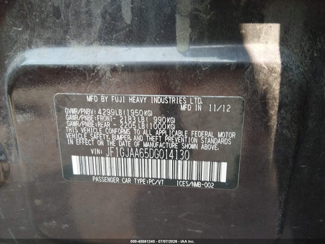 Продаж на аукціоні авто 2013 Subaru Impreza 2.0i, vin: JF1GJAA65DG014130, номер лоту: 45561240