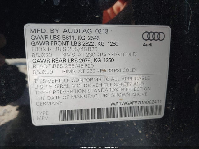 Aukcja sprzedaży 2013 Audi Q5 3.0t Premium Plus, vin: WA1WGAFP7DA062411, numer aukcji: 45561241