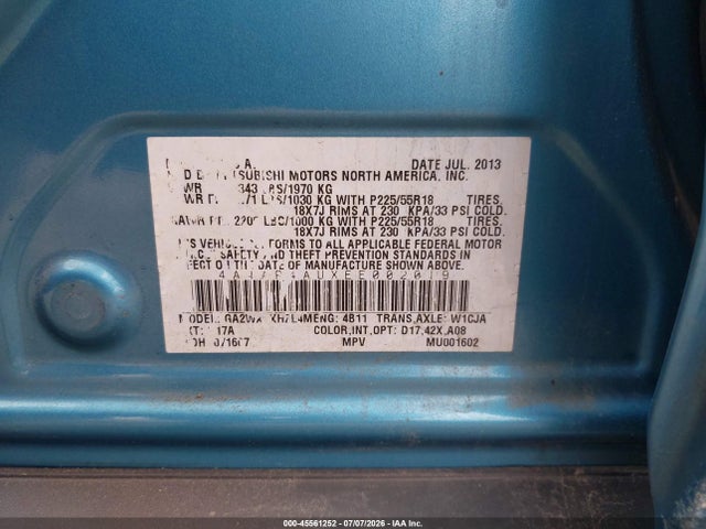 4A4AR4AUXEE002019 Mitsubishi Outlander Sport Se