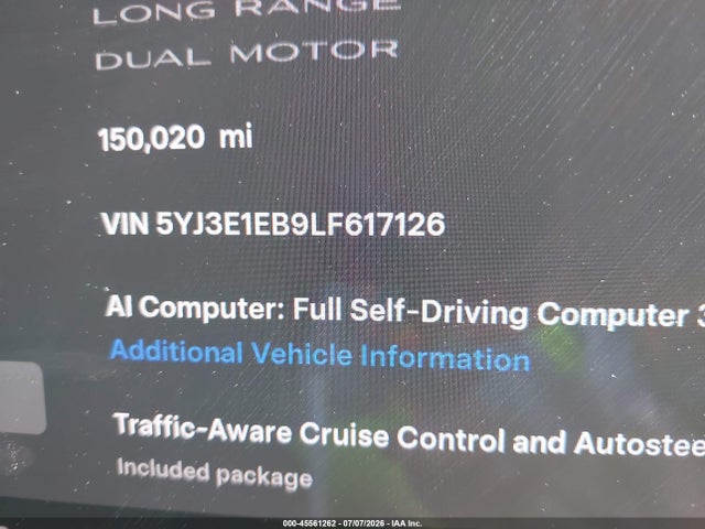 Продаж на аукціоні авто 2020 Tesla Model 3 Long Range Dual Motor All-wheel Drive, vin: 5YJ3E1EB9LF617126, номер лоту: 45561262
