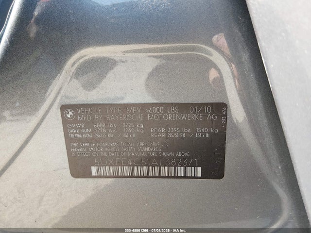 2010 Bmw X5 Xdrive30i მანქანა იყიდება აუქციონზე, vin: 5UXFE4C51AL382371, აუქციონის ნომერი: 45561266