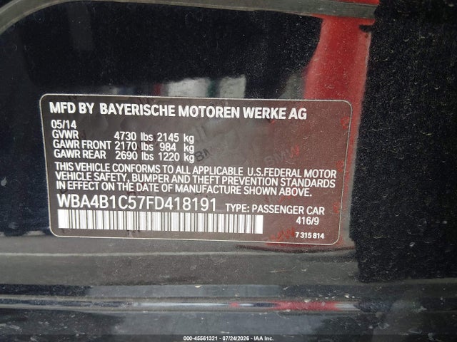 Aukcja sprzedaży 2015 Bmw 435i Gran Coupe, vin: WBA4B1C57FD418191, numer aukcji: 45561321