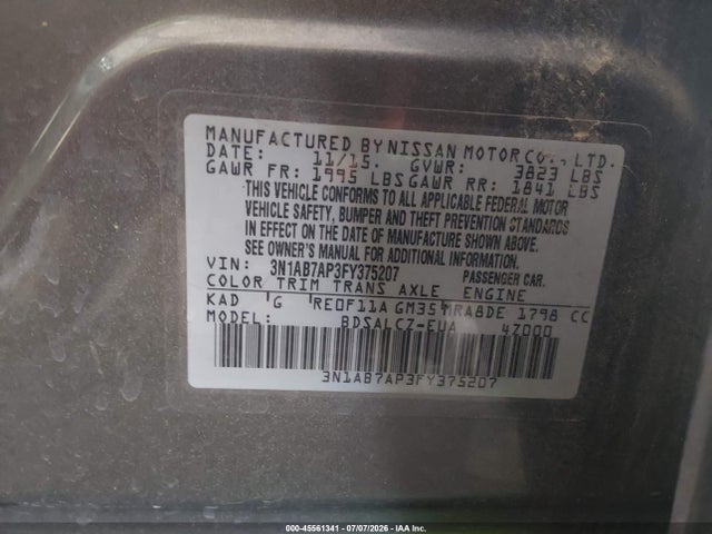 Nissan SENTRA S 2015 3N1AB7AP3FY375207 Image 9