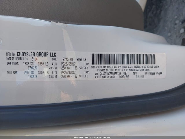 45561356 :رقم المزاد ، 2C4RC1BG3ER326130 vin ، 2014 Chrysler Town & Country Touring مزاد بيع