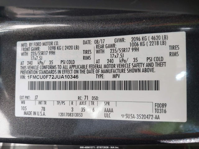 Ford ESCAPE S 2018 1FMCU0F72JUA10346 Image 9