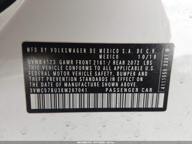 3VWC57BU3KM267041 Volkswagen Jetta 1.4t R-line/1.4t S/1.4t Se