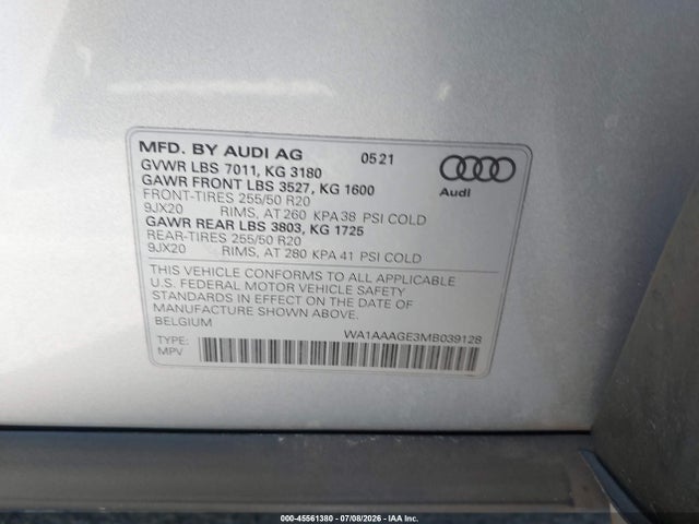 Audi E-tron Premium Quattro 2021 WA1AAAGE3MB039128 Image 9