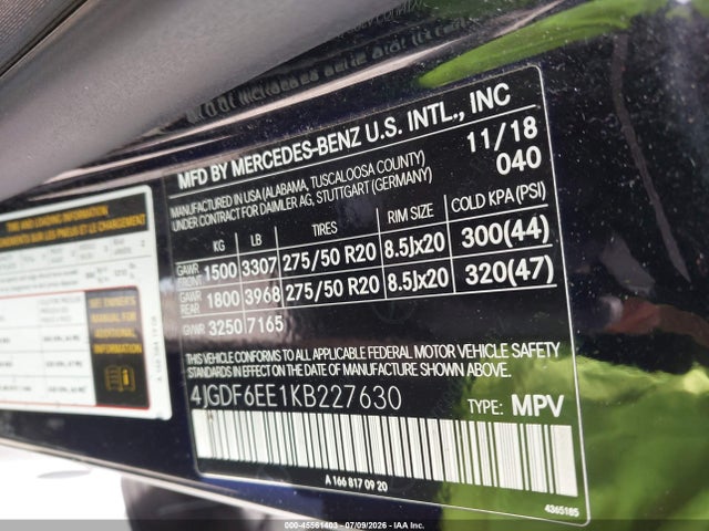 45561403 :رقم المزاد ، 4JGDF6EE1KB227630 vin ، 2019 Mercedes-benz Gls 450 4matic مزاد بيع