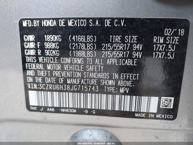 Продажа на аукционе авто 2018 Honda Hr-v Lx, vin: 3CZRU6H38JG715743, номер лота: 45561414