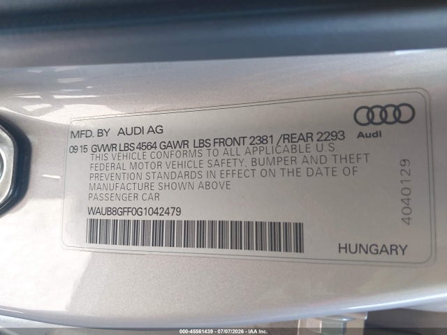 Audi A3 2.0t Premium 2016 WAUB8GFF0G1042479 Image 9