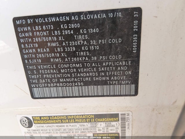Aukcja sprzedaży 2011 Volkswagen Touareg Vr6 Lux, vin: WVGFF9BP8BD002495, numer aukcji: 45561462