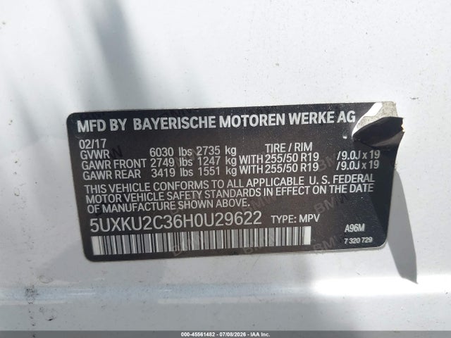 45561482 :رقم المزاد ، 5UXKU2C36H0U29622 vin ، 2017 Bmw X6 Xdrive35i مزاد بيع