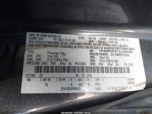 Ford FOCUS SE 2018 1FADP3F21JL288088 Image 9