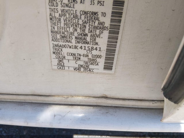 2008 Nissan Frontier Se მანქანა იყიდება აუქციონზე, vin: 1N6AD07W18C415841, აუქციონის ნომერი: 45561506