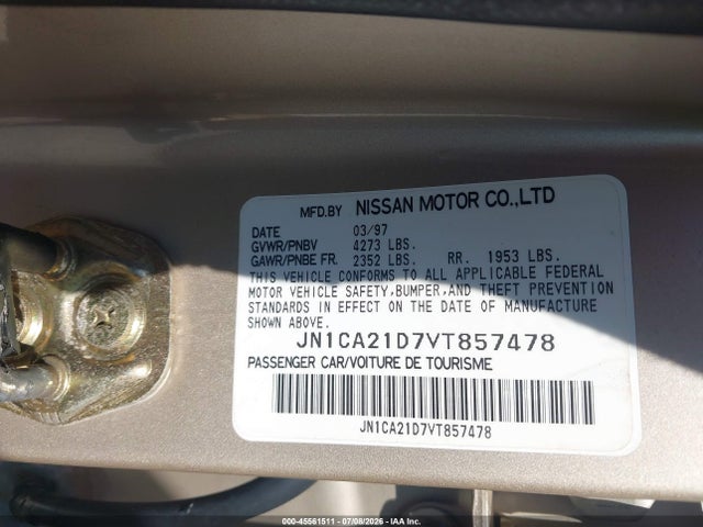 Продаж на аукціоні авто 1997 Nissan Maxima Gle/gxe/se, vin: JN1CA21D7VT857478, номер лоту: 45561511