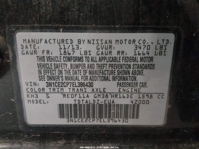 Продажа на аукционе авто 2014 Nissan Versa Note Sv, vin: 3N1CE2CP7EL396430, номер лота: 45561512