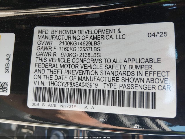 1HGCY2F8XSA043919 Honda Accord Hybrid Touring