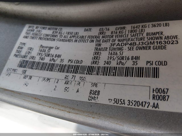Продаж на аукціоні авто 2016 Ford Fiesta Se, vin: 3FADP4BJ3GM163023, номер лоту: 45561526