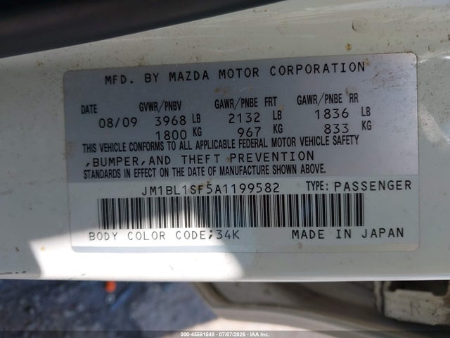 Aukcja sprzedaży 2010 Mazda Mazda3 I Sport, vin: JM1BL1SF5A1199582, numer aukcji: 45561548