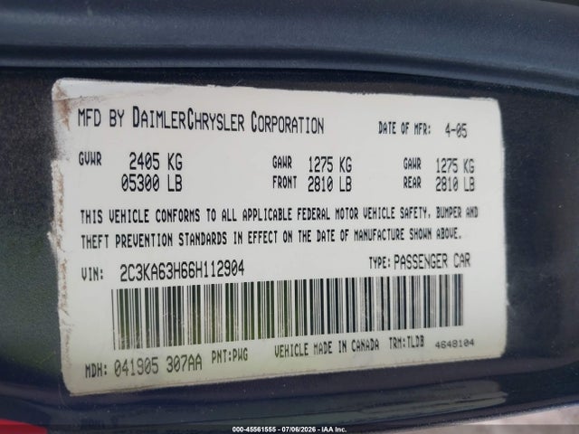Aukcja sprzedaży 2006 Chrysler 300c, vin: 2C3KA63H66H112904, numer aukcji: 45561555