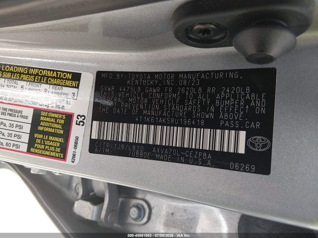 2024 Toyota Camry Xse მანქანა იყიდება აუქციონზე, vin: 4T1K61AK5RU196418, აუქციონის ნომერი: 45561563