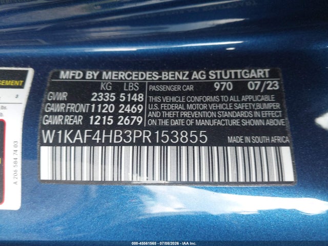 Продаж на аукціоні авто 2023 Mercedes-benz C 300 4matic, vin: W1KAF4HB3PR153855, номер лоту: 45561565