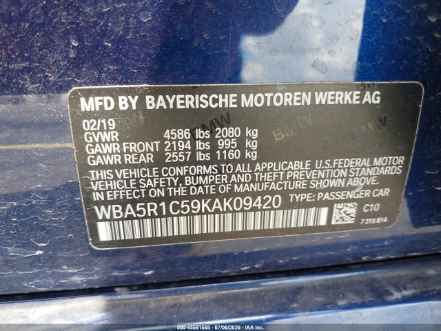 2019 Bmw 330i მანქანა იყიდება აუქციონზე, vin: WBA5R1C59KAK09420, აუქციონის ნომერი: 45561568
