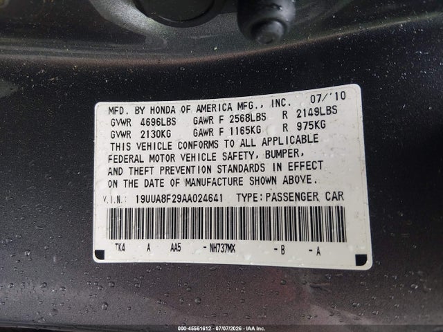 Продаж на аукціоні авто 2010 Acura Tl 3.5, vin: 19UUA8F29AA024641, номер лоту: 45561612