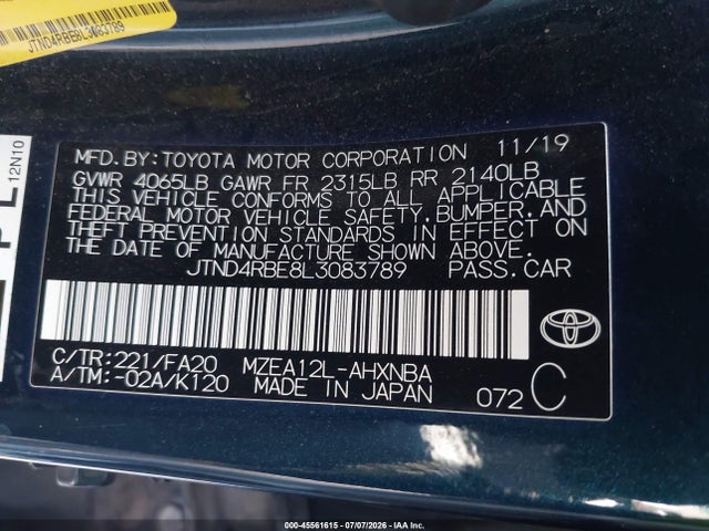 Toyota COROLLA SE 2020 JTND4RBE8L3083789 Image 9